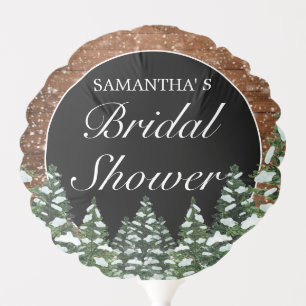 Black Snowy Wood & Forest Pine Bridal Shower Balloon