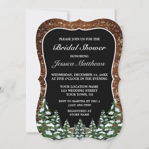 Black Snowy Wood  Forest Pine Bridal Shower Invitation