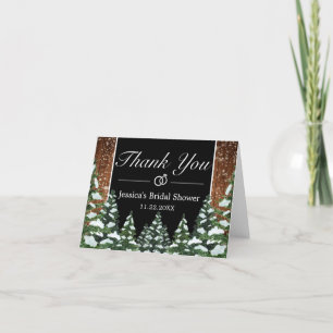 Black Snowy Wood & Forest Pine Bridal Shower Letterpress Thank You Card