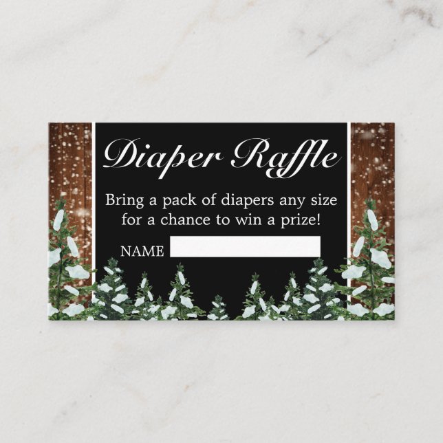 Black Snowy Wood & Forest Pine Diaper Raffle Enclosure Card (Front)