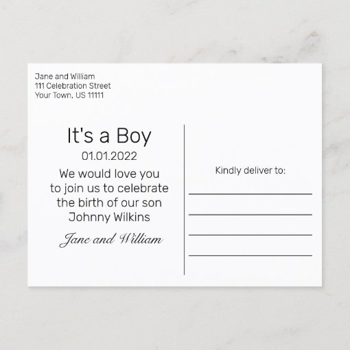 Black Snowy Wood & Forest Pine It's a Boy Announcement Postcard | Zazzle