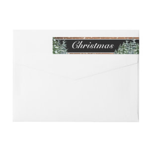 Black Snowy Wood & Forest Pine Merry Christmas Wrap Around Label