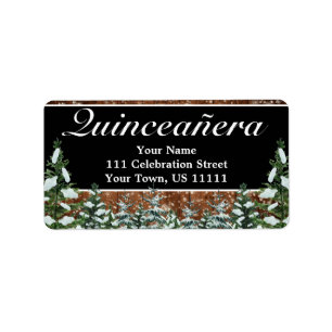 Black Snowy Wood & Forest Pine Quinceañera Address Label