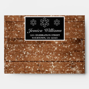 Black Snowy Wood & Forest Pine Snowflake Holiday Envelope