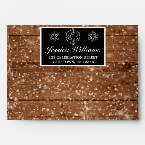 Black Snowy Wood  Forest Pine Snowflake Holiday Envelope
