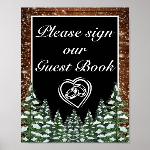 Black Snowy Wood  Forest Pine Wedding Sign