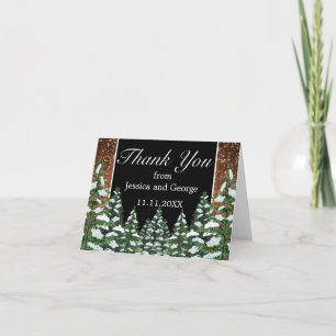 Black Snowy Wood & Forest Pine Wedding Thank You Card