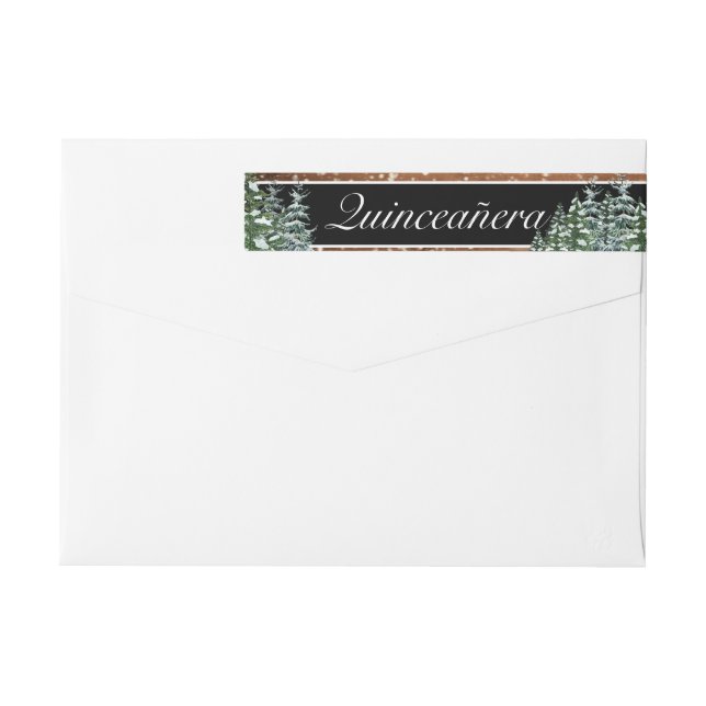 Black Snowy Wood & Forest Quinceañera Birthday Wrap Around Label (Back)