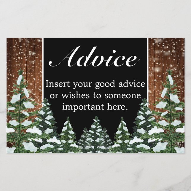 Black Snowy Wood & Forest Wedding Advice Card (Front)