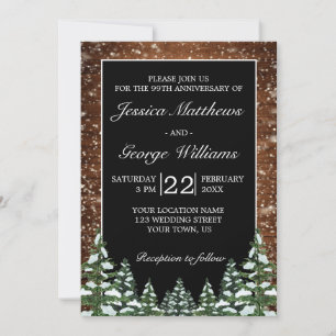 Black Snowy Wood & Forest Wedding Anniversary Invitation