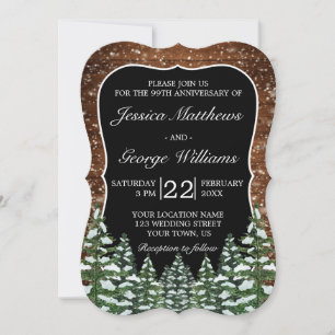 Black Snowy Wood & Forest Wedding Anniversary Invitation