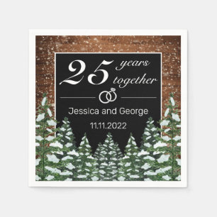 Black Snowy Wood & Forest Wedding Anniversary Napkins