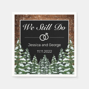Black Snowy Wood & Forest Wedding Anniversary Napkins