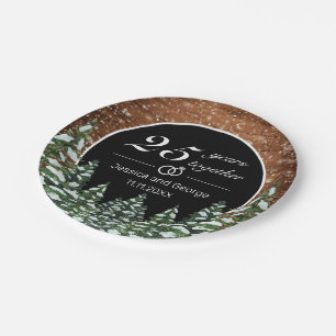 Black Snowy Wood & Forest Wedding Anniversary Paper Plates