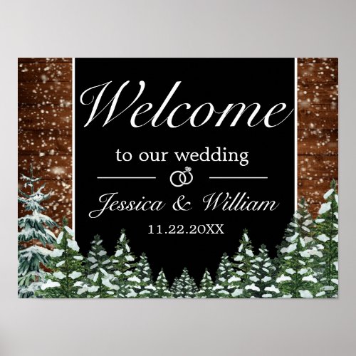 Black Snowy Wood  Forest Wedding Welcome Sign
