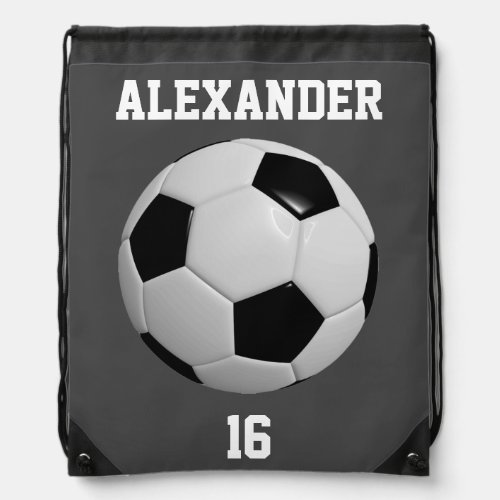 Black Soccer Ball Drawstring Bag