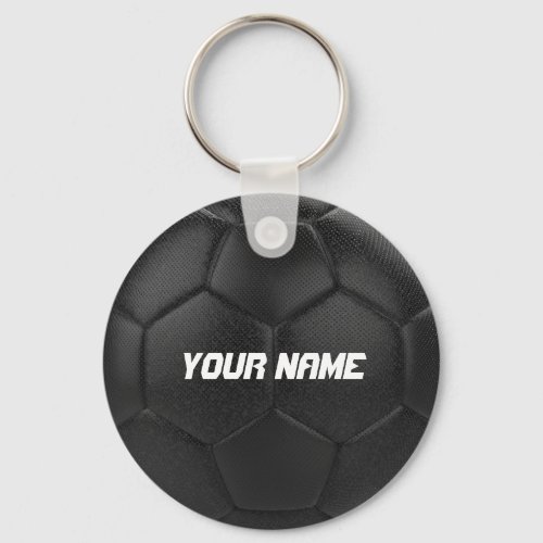 Black Soccer Ball Personalized Name Keychain