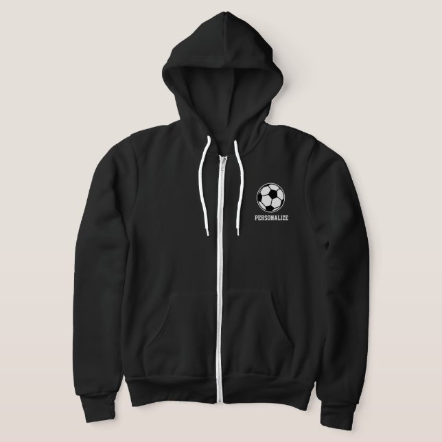 Black soccer ball sport logo zipper hoodie for men (Laydown)