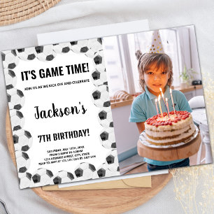 Black Soccer Birthday Invitation with Photo