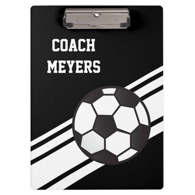 Black Soccer Coach Personalized Clipboard (Front)