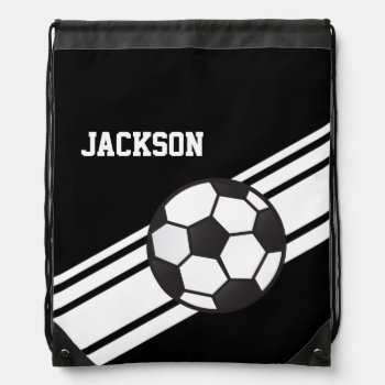 Black Soccer Stripes Drawstring Bag by adams_apple at Zazzle