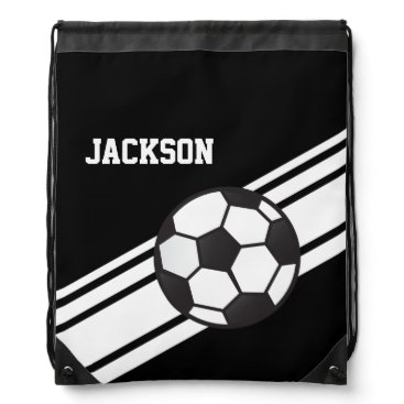Black Soccer Stripes Drawstring Bag