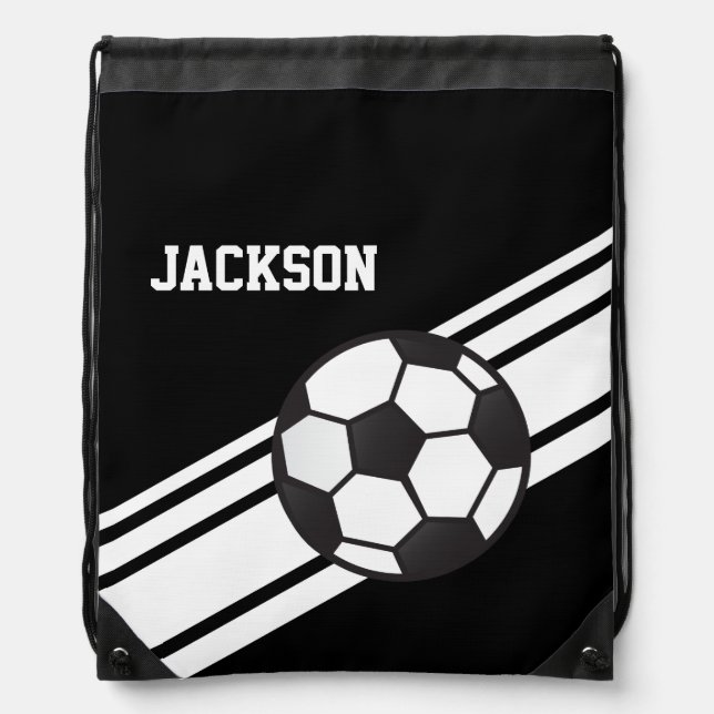 Black Soccer Stripes Drawstring Bag (Front)