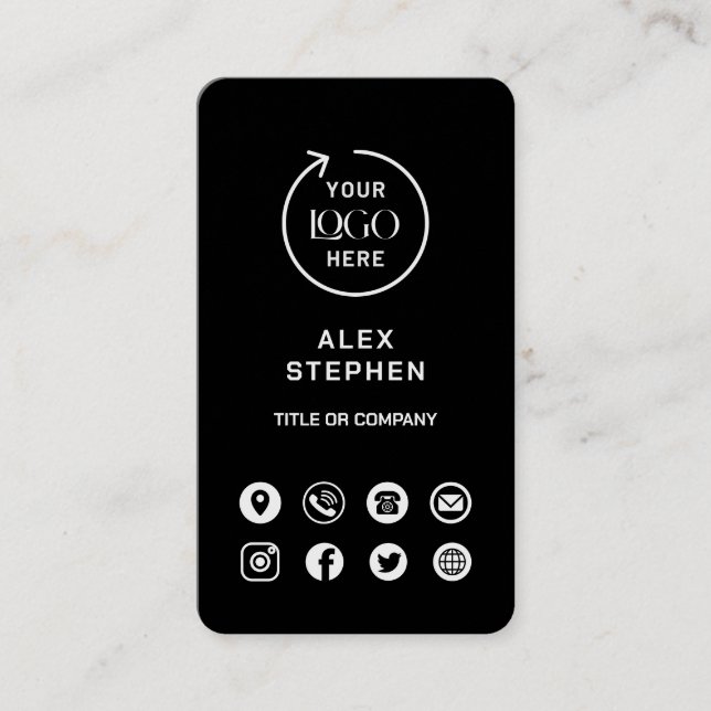 Black Social Media Modern Logo Business Card (Front)