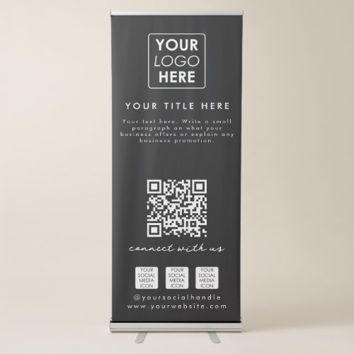 Black Social Media QR Code Logo Business Event Retractable Banner