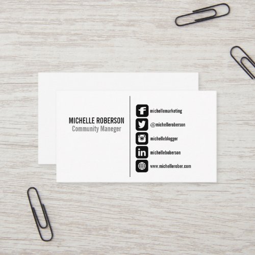 Black social media symbols on white background business card