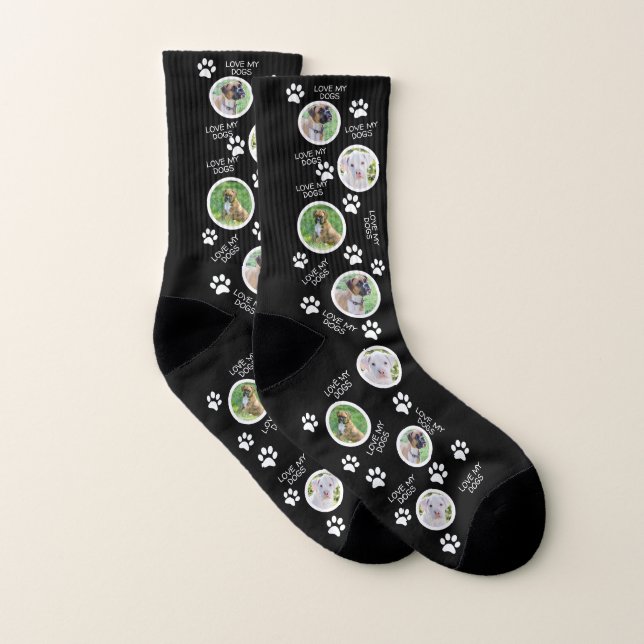 Black Socks With Dog Picture on Them - Dog Photo (Pair)