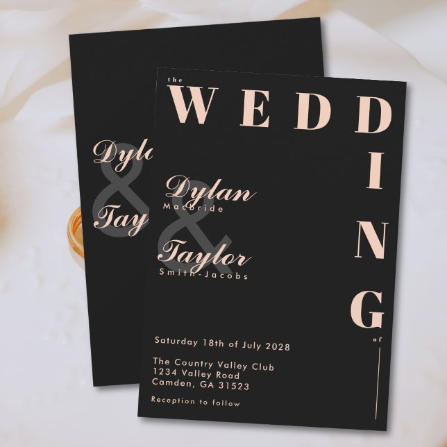 Black Soft Peach Typography Script Wedding  Invitation (Creator Uploaded)