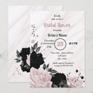 Black & soft pink floral bridal shower invitation