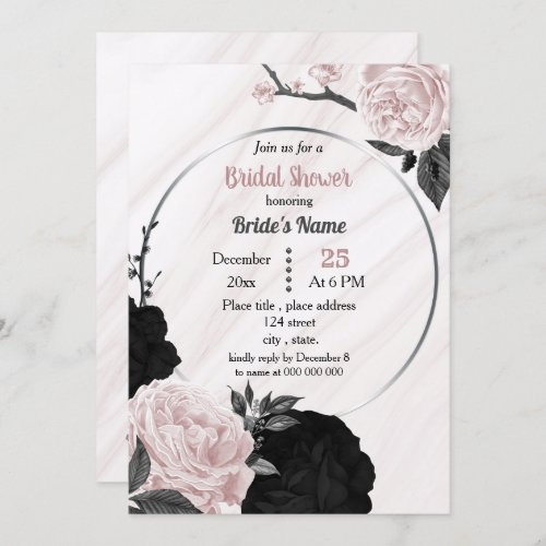 Black  soft pink floral geometric bridal shower i invitation