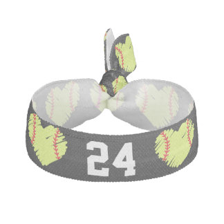Black Softball Heart Jersey Number Elastic Hair Tie