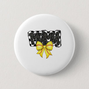 Black Softll Mama Game Day Leopard Checkered Coque Button