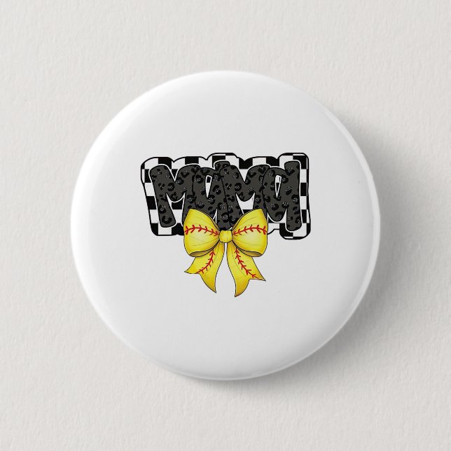 Black Softll Mama Game Day Leopard Checkered Coque Button (Front)