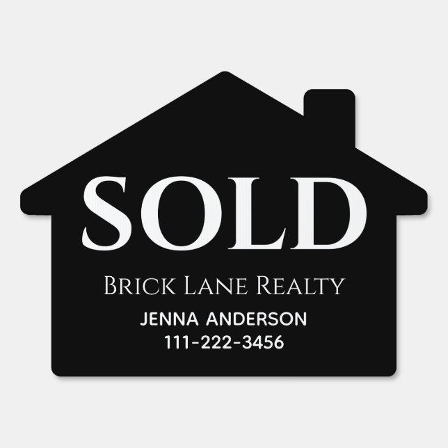 Black Sold Real Estate Contact Info Sign (Front)