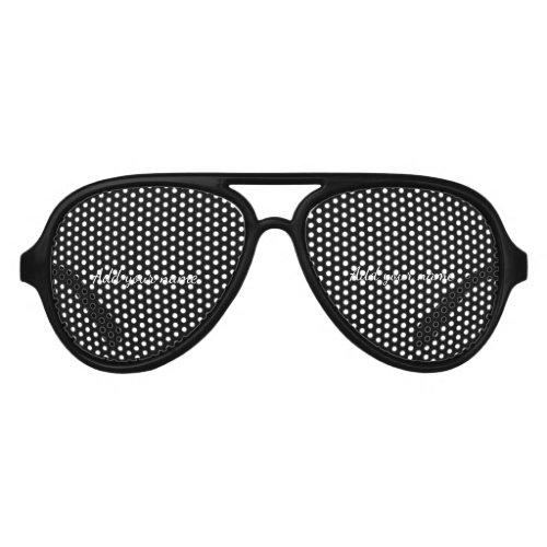Black solid add name text message here throw pillo aviator sunglasses
