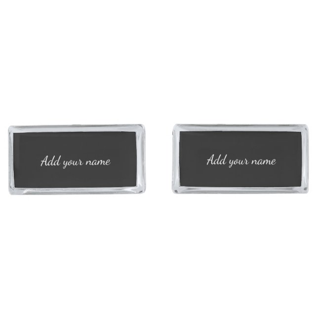 Black solid add name text message here throw pillo cufflinks (Front)