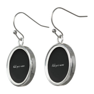 Black solid add name text message here throw pillo earrings