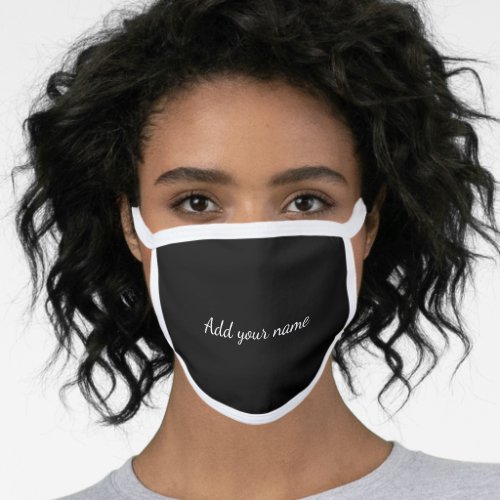 Black solid add name text message here throw pillo face mask