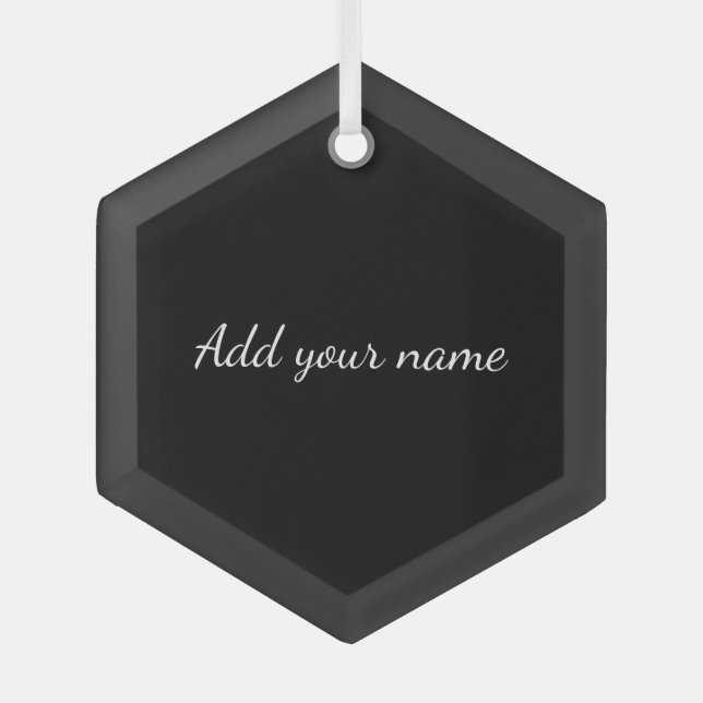 Black solid add name text message here throw pillo glass ornament (Front)