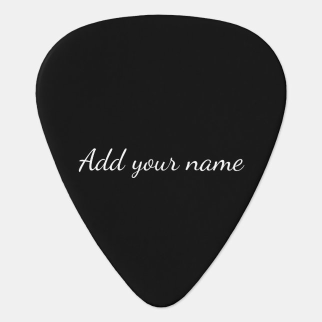 Black solid add name text message here throw pillo guitar pick (Front)