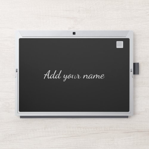 Black solid add name text message here throw pillo HP laptop skin