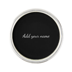 Black solid add name text message here throw pillo lapel pin