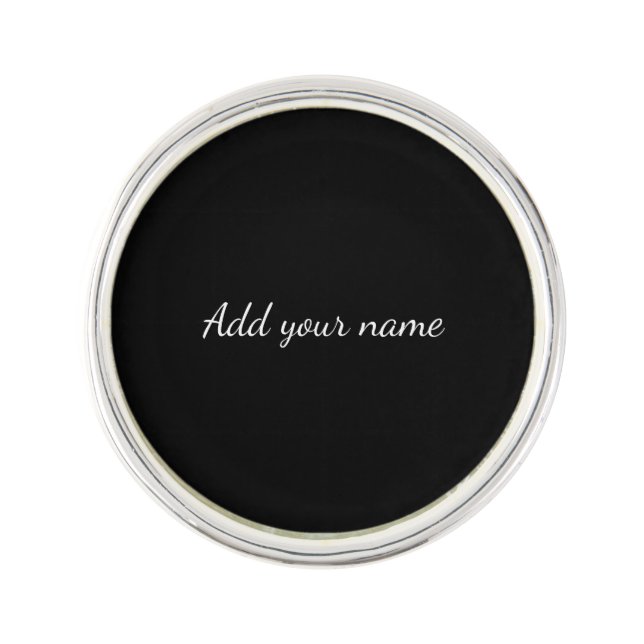 Black solid add name text message here throw pillo lapel pin (Front)