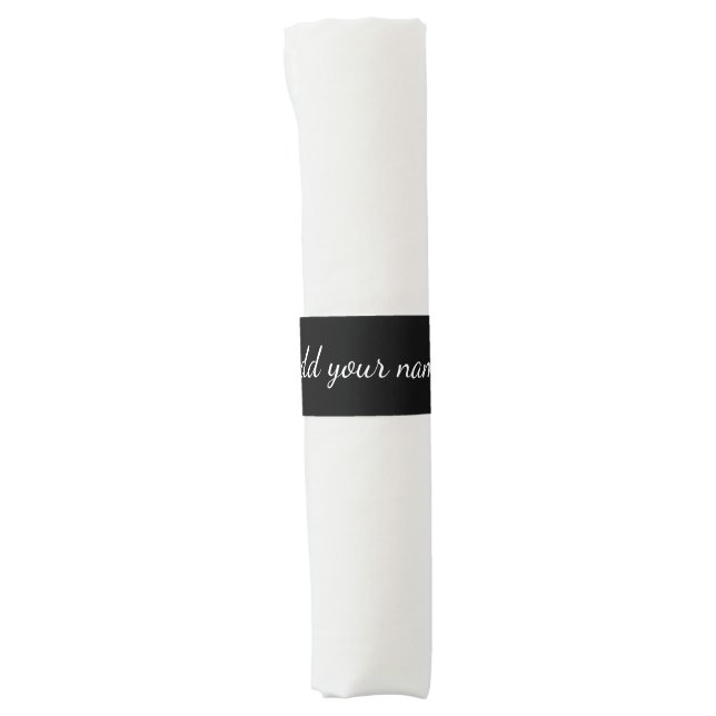 Black solid add name text message here throw pillo napkin bands (Front)