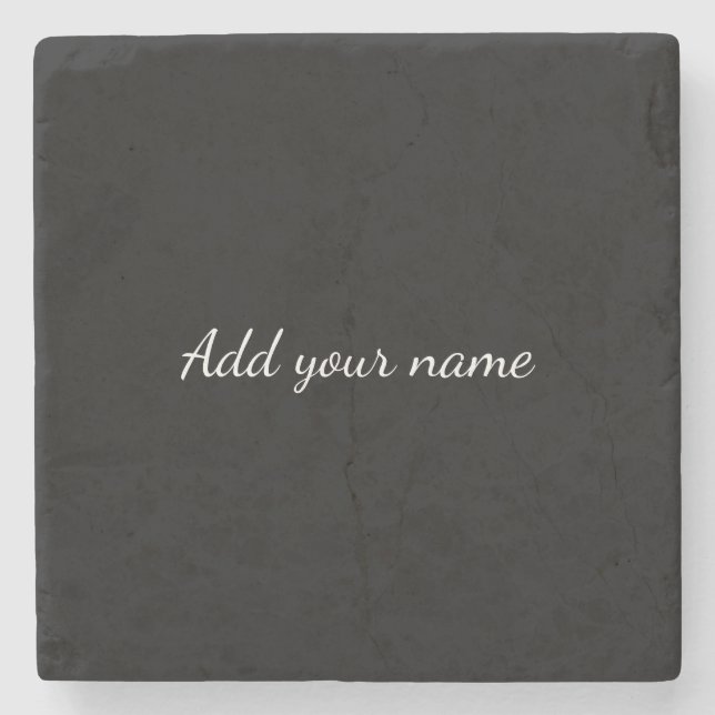 Black solid add name text message here throw pillo stone coaster (Front)