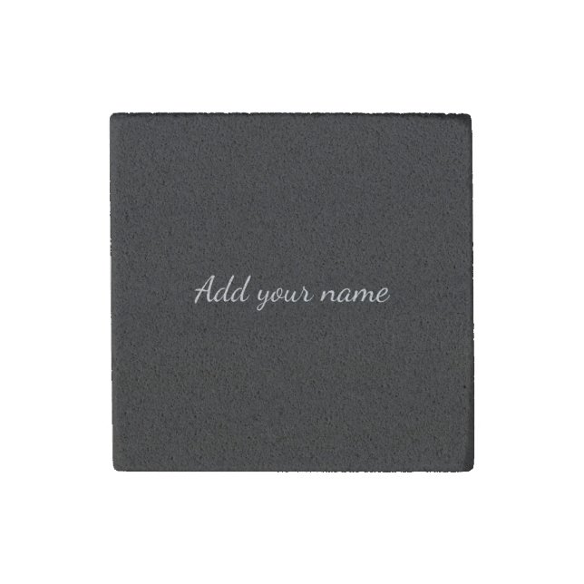 Black solid add name text message here throw pillo stone magnet (Front)